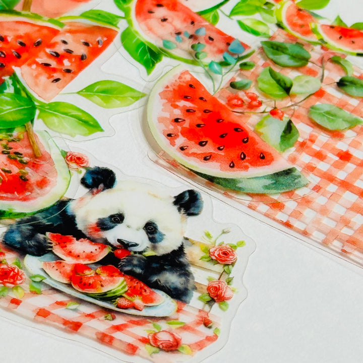 WATERMELON DELIGHT PANDA & HEDGEHOG FAVORITES Peelable Stickers  ~ 40 Pieces ~ Each Sticker is 25-45mm