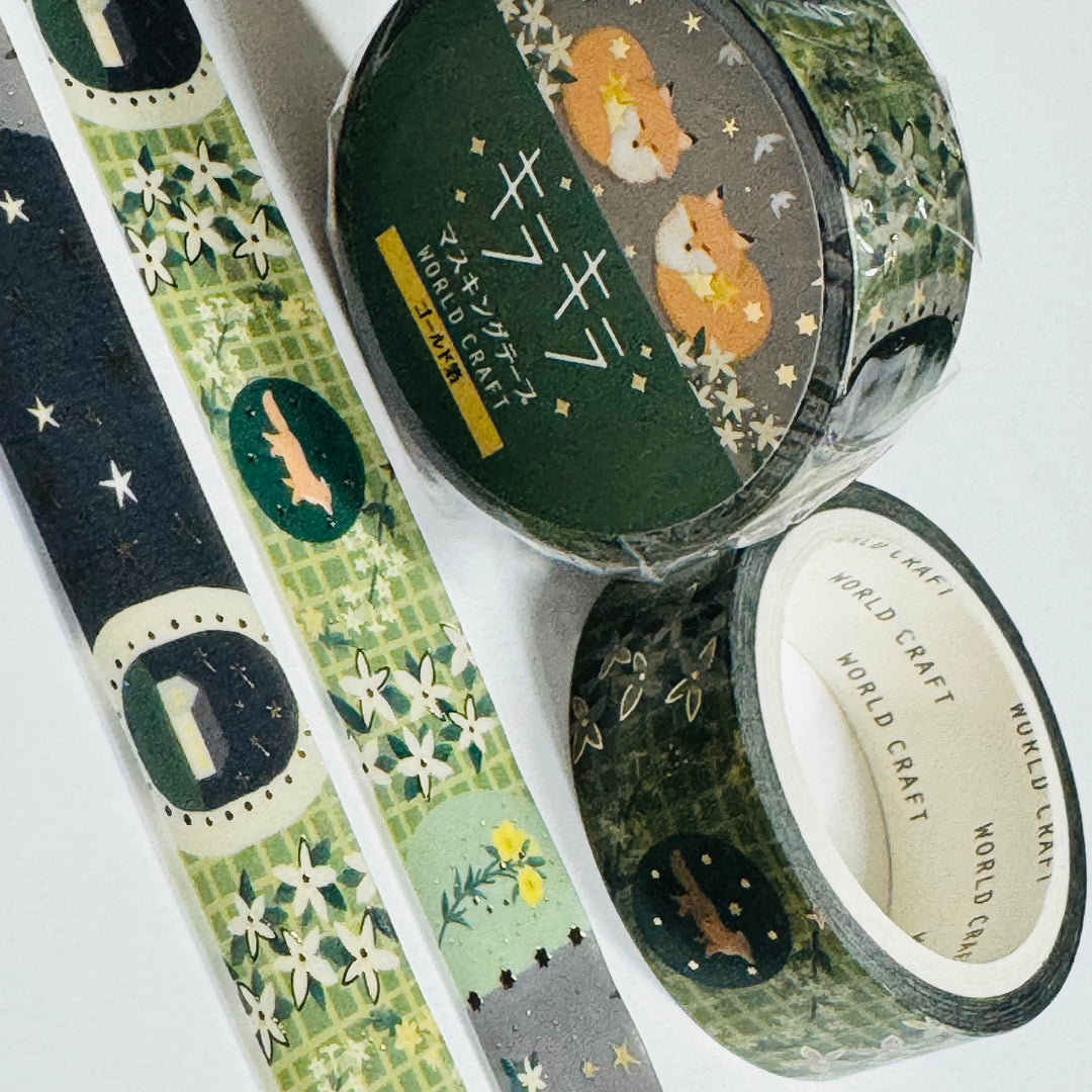 FOXY FOREST FRIENDS With Gold Foil World Craft Washi Tape ~ 1 Roll ~ 15mm x 5m (16 Feet)