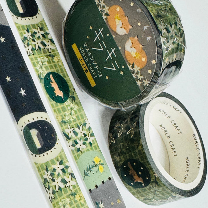 FOXY FOREST FRIENDS With Gold Foil World Craft Washi Tape ~ 1 Roll ~ 15mm x 5m (16 Feet)