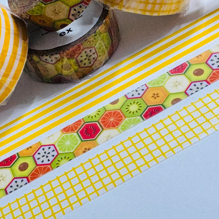 DANDELION YELLOW HOUGAN Grid Mt Washi Tape ~ 1 Roll ~ 15mm x 7m (23 Feet)