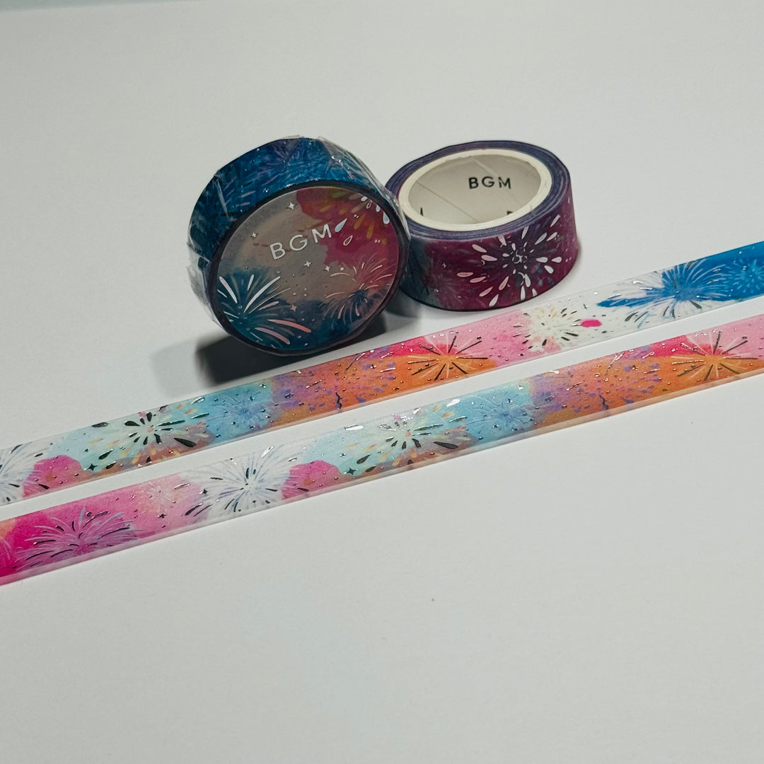 PATRIOTIC FIREWORK DISPLAY Silver Foil Planetary Washi Tape By BGM ~ 1 Roll ~ 15mm x 5m (16 Feet)