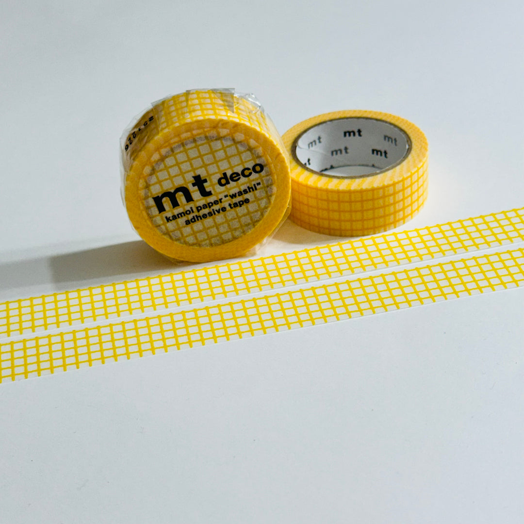 DANDELION YELLOW HOUGAN Grid Mt Washi Tape ~ 1 Roll ~ 15mm x 7m (23 Feet)
