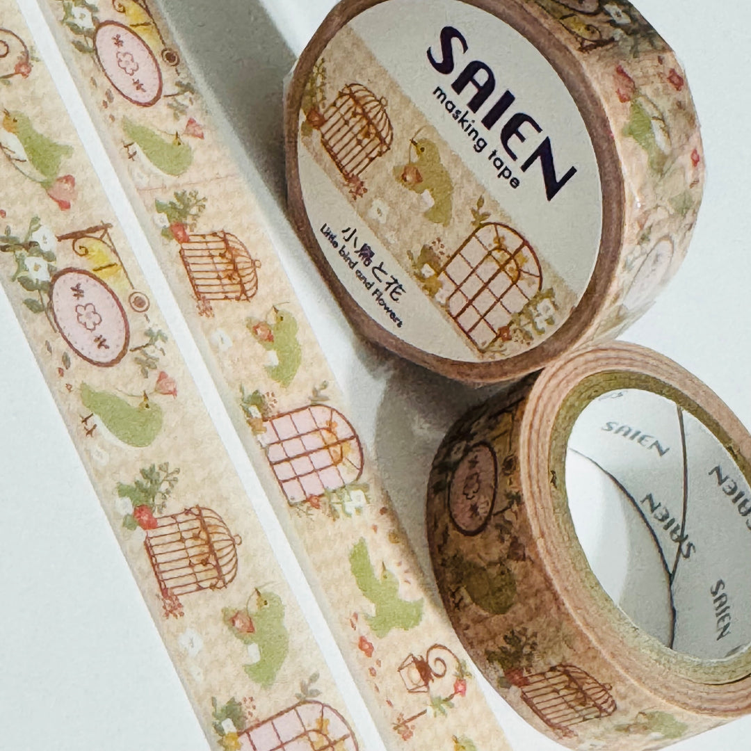 LITTLE BIRDS & FLOWERS Saien Washi Tape ~ 1 Roll ~ 15mm x 7m (23 Feet)