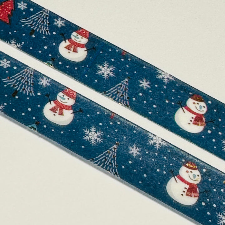 CHRISTMAS TREES & SNOWMEN NAVY Gold Foil Washi Tape ~ 1 Roll ~ 15mm x 10m (33 Feet)