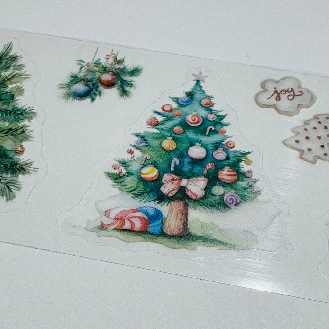 DECORATED CHRISTMAS TREES Pre-Cut PET Washi Tape ~ 1 Roll - 50mm x 2m (7 Feet of Washi Stickers)