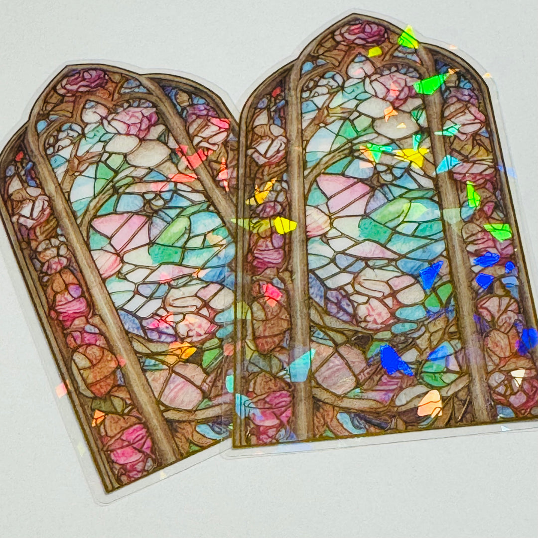 CATHEDRAL GILDED FLOWERS STAINED Glass Windows Gold Foil Peelable Stickers ~ 10 Large Stickers ~ 60-120mm
