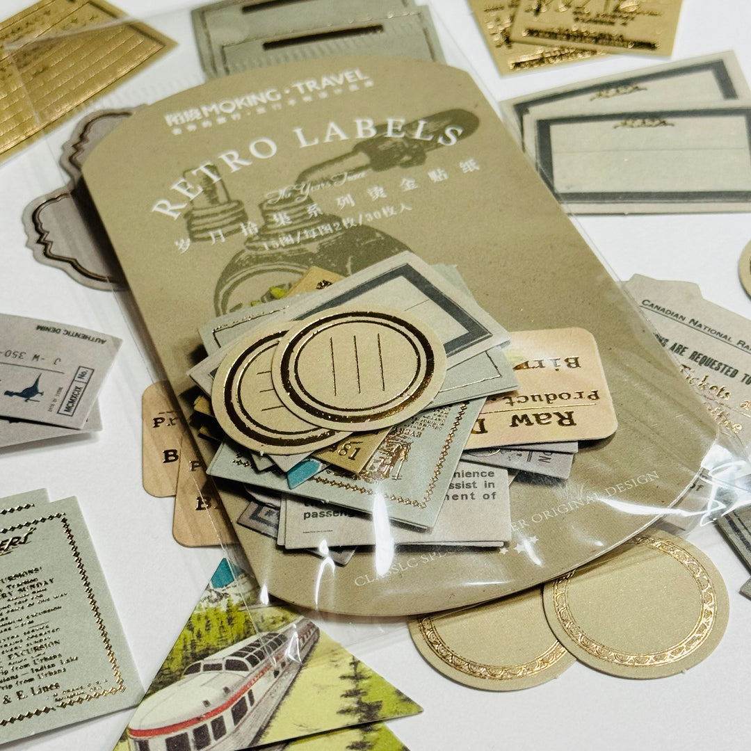 TICKET EPHEMERA JOURNALING Gold Foil Label Stickers Pack ~ 30 Stickers ~ Approximately 45mm