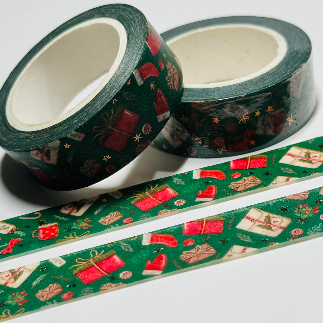 CHRISTMAS GIFT EXCHANGE Gold Foil Washi Tape ~ 1 Roll ~ 15mm x 10m (33 Feet)