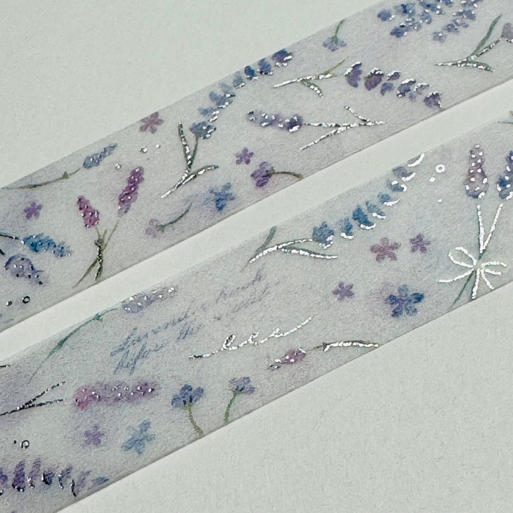 SILVER LAVENDER FLOATING FRONDS Floral Foil Saien Masking Washi Tape ~ 1 Roll ~ 15mm x 7m (23 Feet)