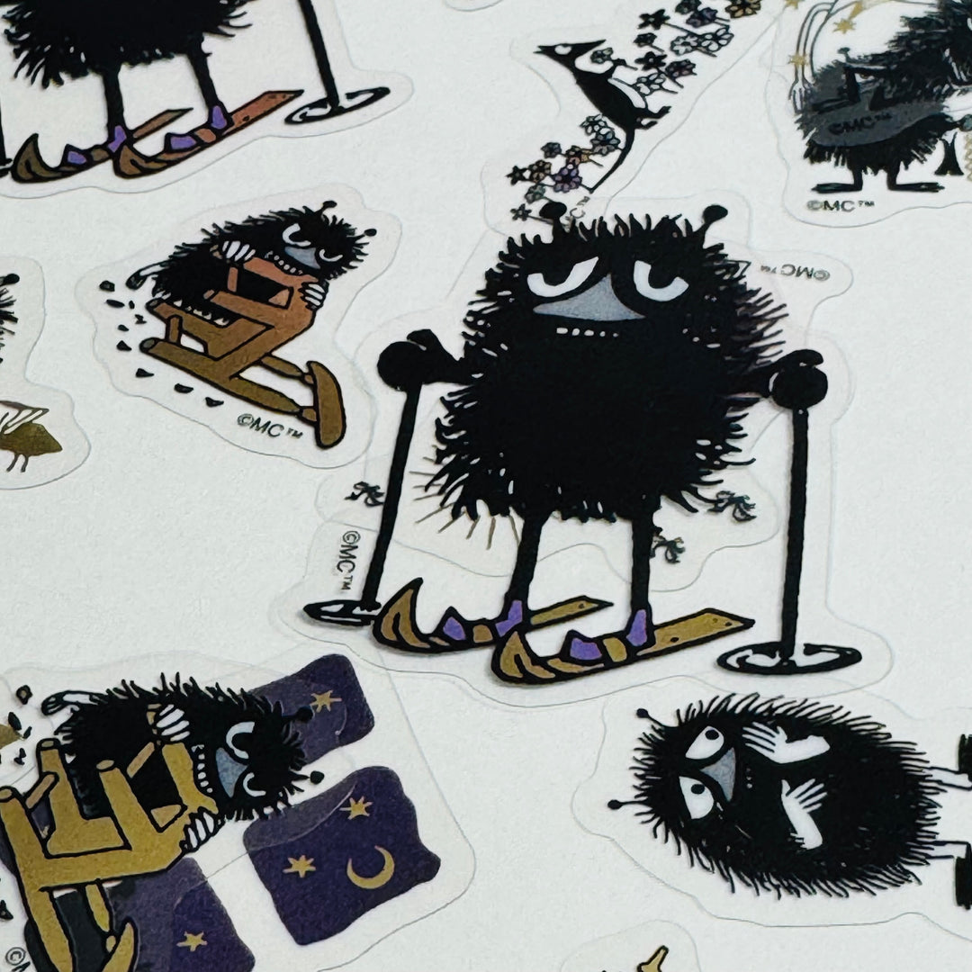 MOOMIN' STINKY BLACK FUZZY Character Gold Foil World Craft Sticker Flakes ~ 30 Pieces ~ 10 Designs (3 Each Design)