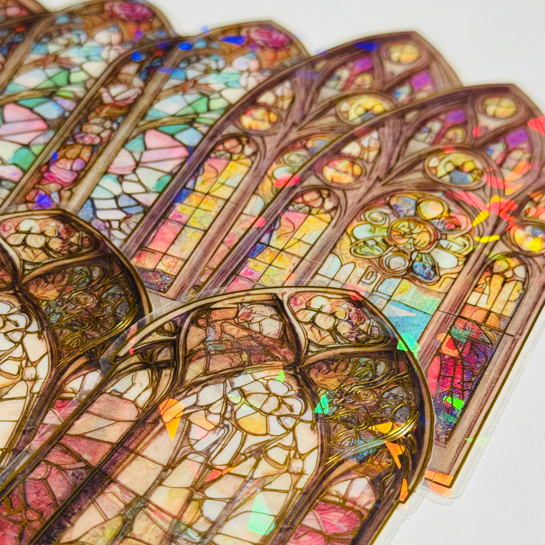 CATHEDRAL GILDED FLOWERS STAINED Glass Windows Gold Foil Peelable Stickers ~ 10 Large Stickers ~ 60-120mm