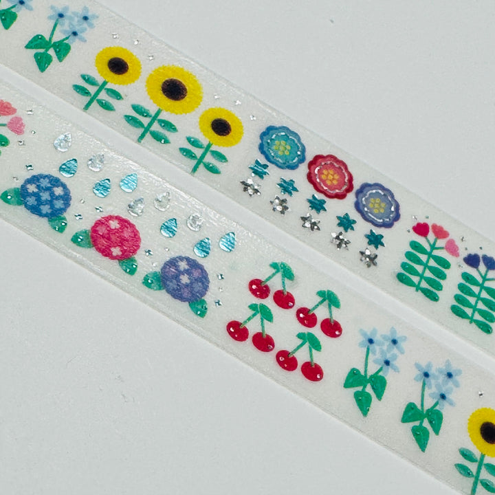 SUMMER BLOSSOMS Silver Accent Flowers World Craft Washi Tape ~ 1 Roll ~ 15mm x 5m (16 Feet)