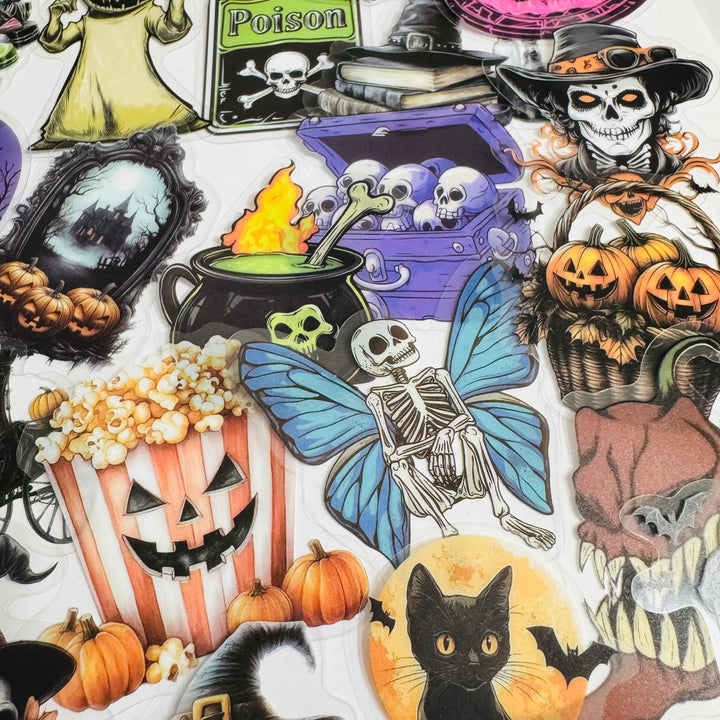 A TASTE OF MACABRE Halloween Peelable PET Stickers  ~ 50 Pieces ~ Each Sticker is 30 - 60mm