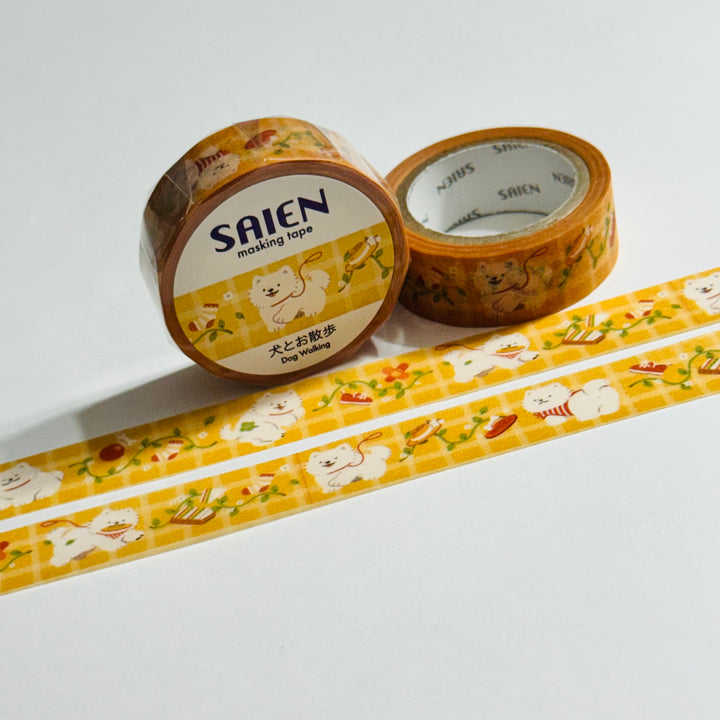 PLAYFUL WALKING DOGS Saien Washi Tape ~ 1 Roll ~ 15mm x 7m (23 Feet)