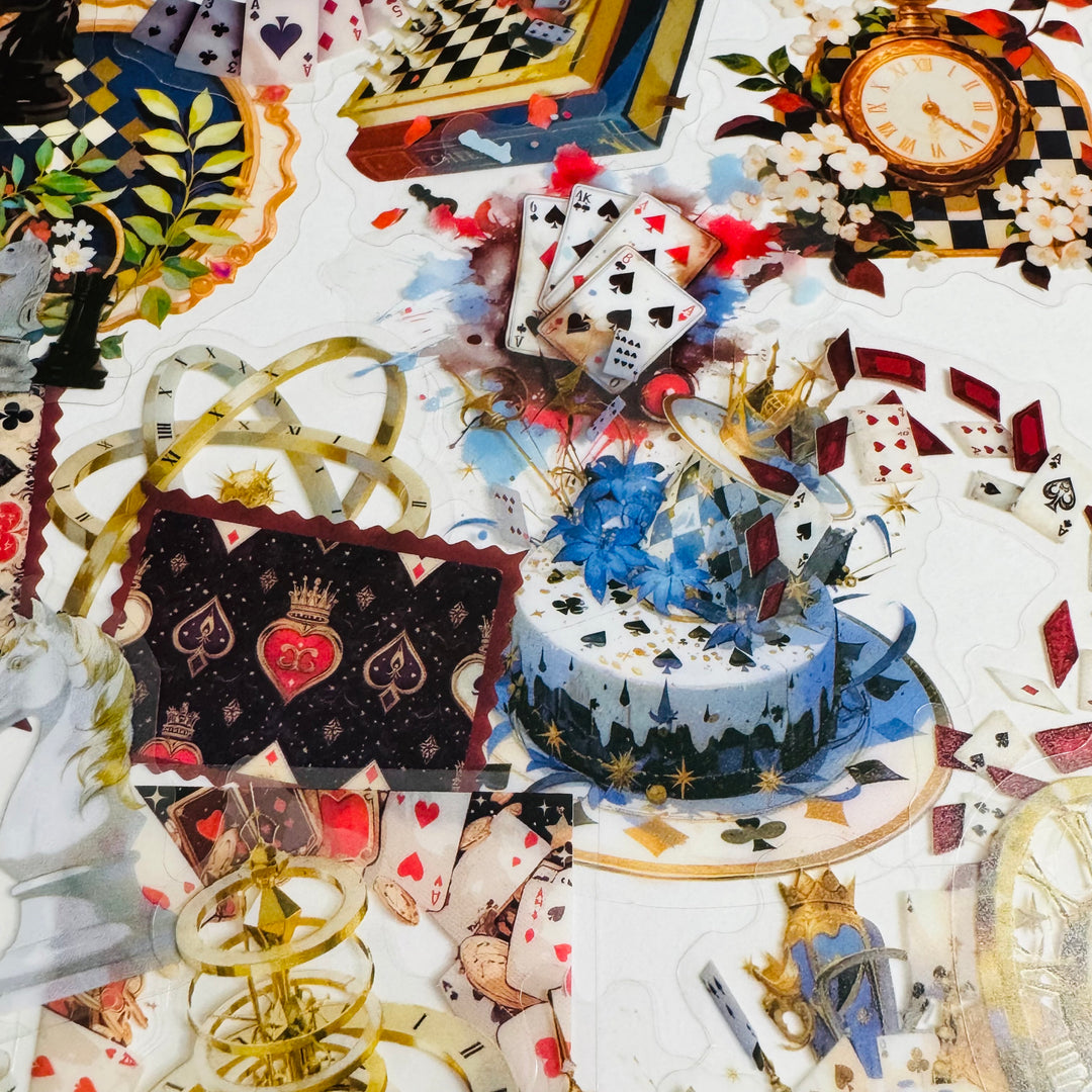 IT'S ALICE'S TIME GAME Matchbox Peelable Stickers Large Amount ~ 100 Pieces ~ 65-60mm Each