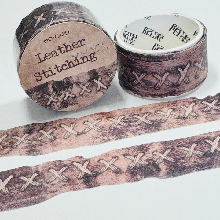 LEATHER STITCH FAUX Fabric Paper Washi Tape ~ 1 Roll ~ 18mm x 3m (10 Feet)