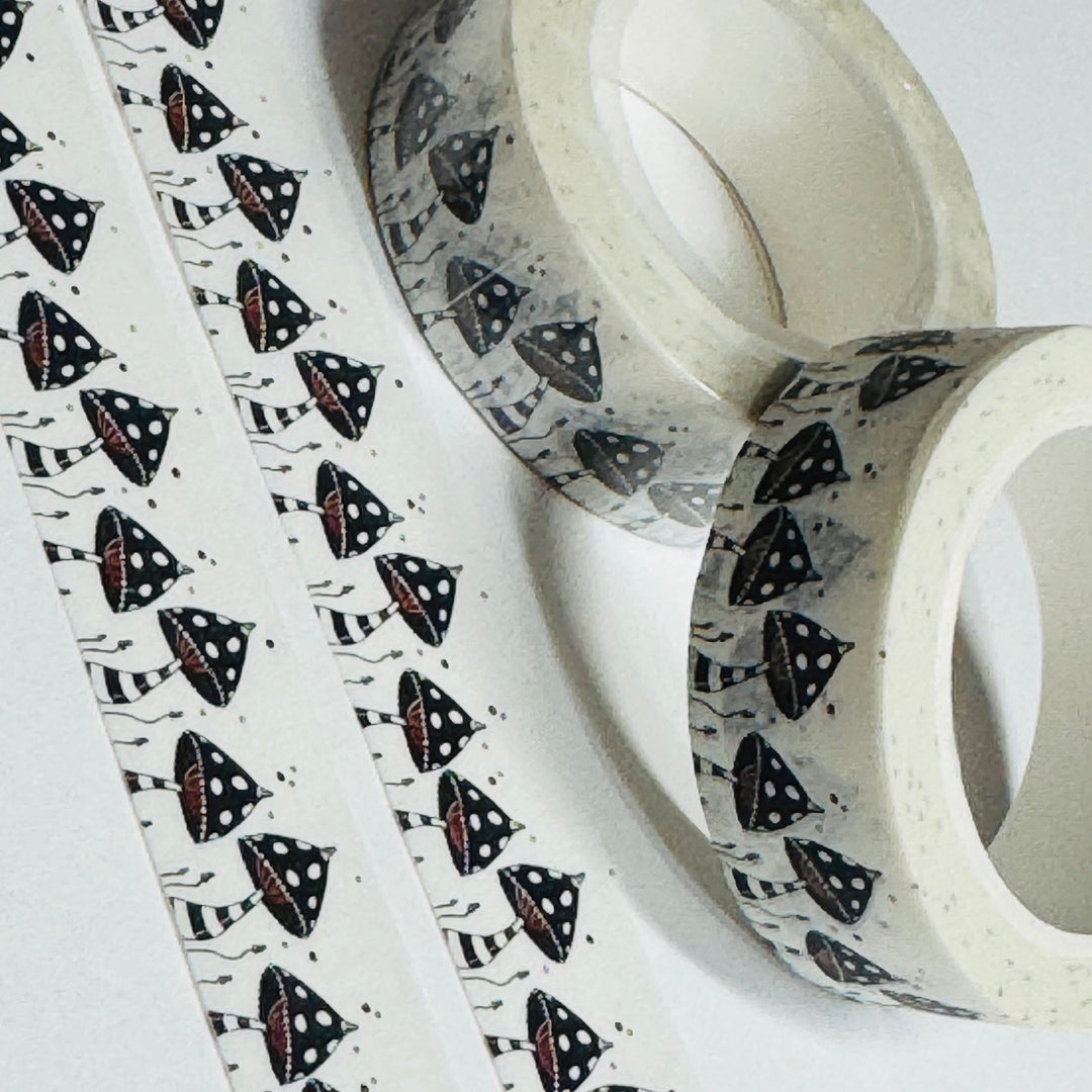 WONKY MUSHROOMS In BLACK & WHITE TIGHTS Washi Tape ~ 1 Roll ~ 15mm x 10m (33 Feet)