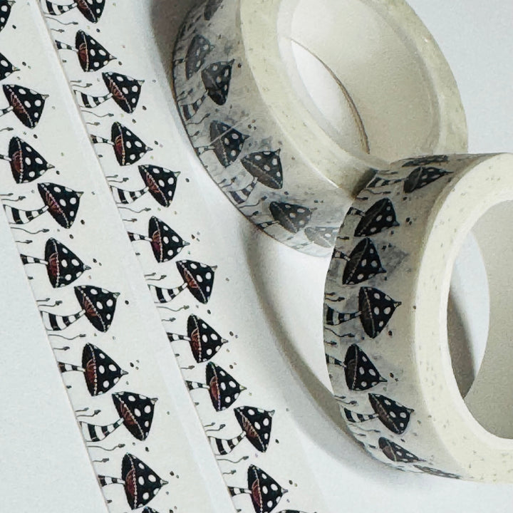 WONKY MUSHROOMS In BLACK & WHITE TIGHTS Washi Tape ~ 1 Roll ~ 15mm x 10m (33 Feet)