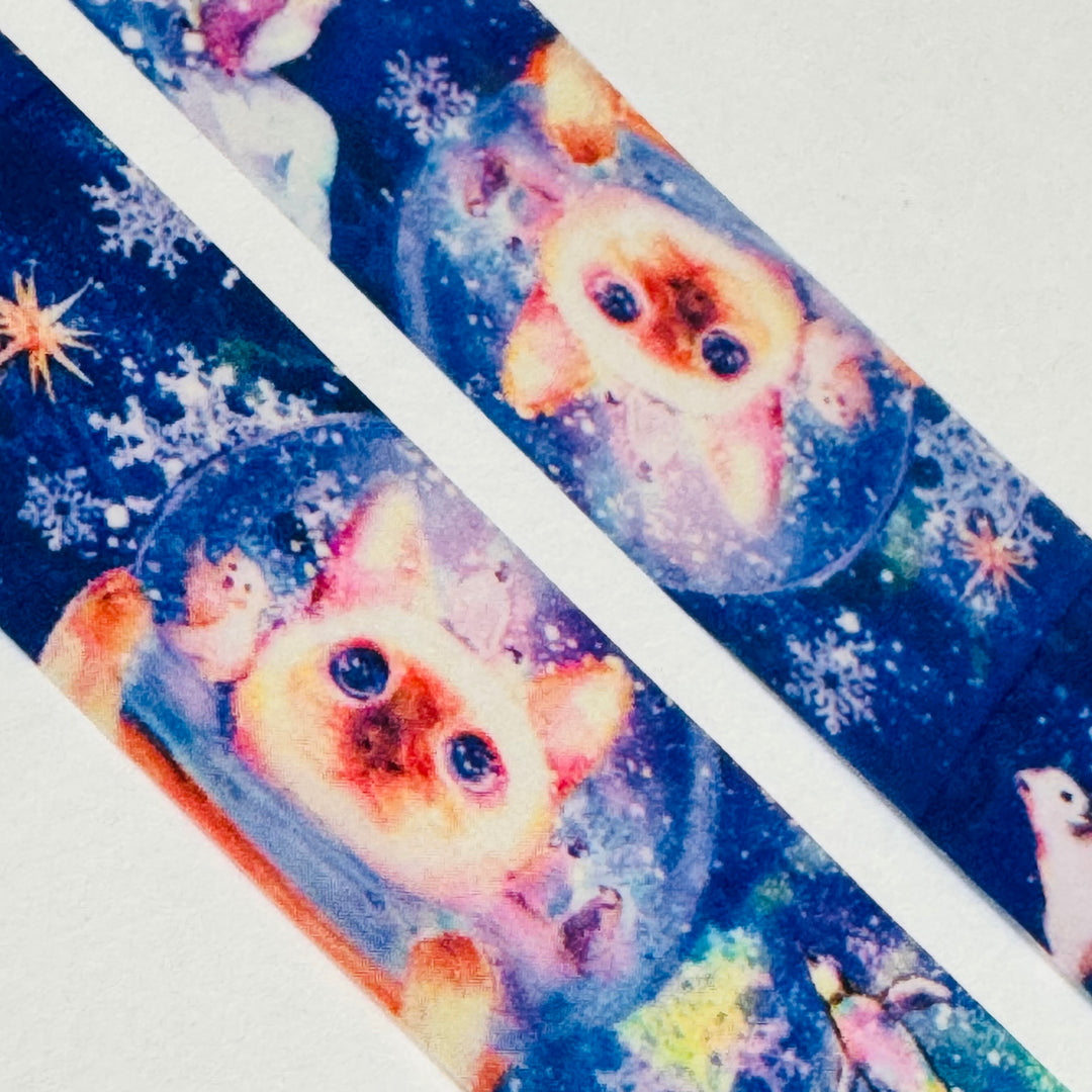 KITTENS In SPACE With Penguins Japanese Cat Washi Tape ~ 1 Roll ~ 20mm x 5m (16 Feet)
