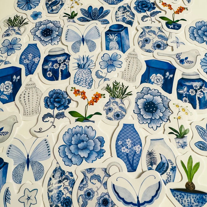 BLUE & WHITE CHINA Favorites Peelable Stickers ~ 46 Pieces ~ Each Sticker is 38mm