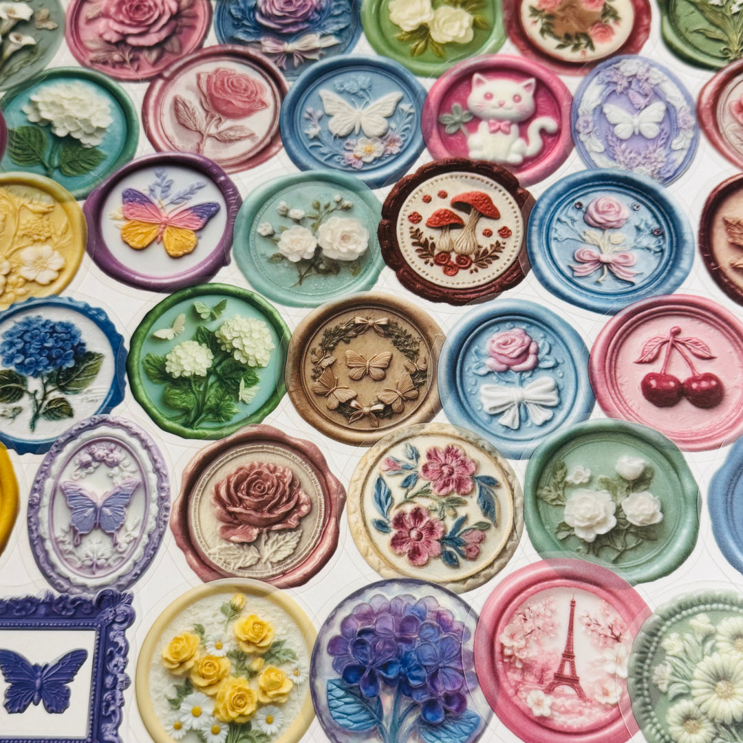 FAUX EMBOSSED SEALING WAX Peelable Stickers  ~ 50 Pieces ~ Each Sticker is 2 Inches