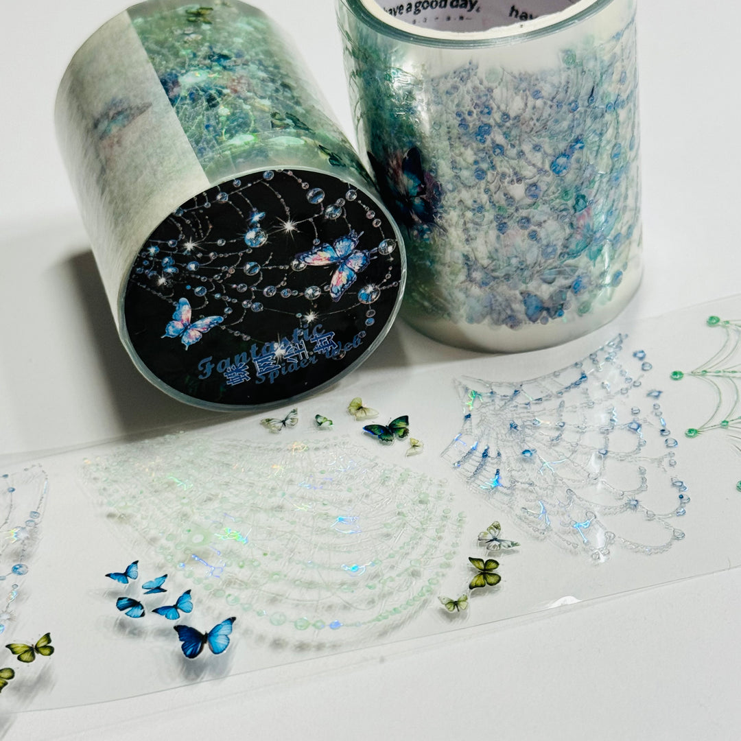 IRRIDESCENT BLUE BUTTERFLY SPIDERWEBS Halloween PET Washi Tape ~ 1 Roll ~ 50mm x 2m (7 Feet) (Copy)