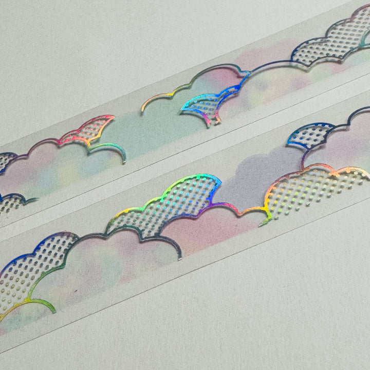 COTTON CANDY Clouds Silver Foil World Craft PET Washi Tape ~ 1 Roll ~ 20mm x 5m (16 Feet)