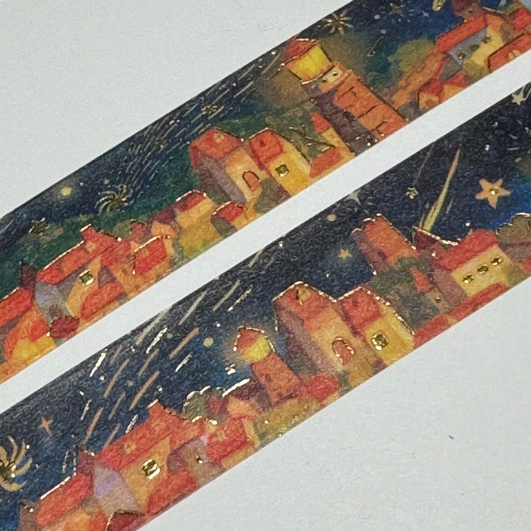 STARS OVER EUROPEAN CITY Gold Foil Washi Tape Designed By BGM ~ 1 Roll ~ 20mm x 5m (16 Feet)