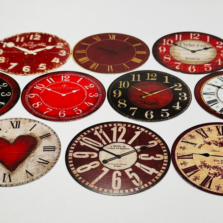 LOVELY VALENTINE CLOCK Ephemera Faces For Journals Scrapbooks and Planners  ~ 10 Pieces ~ Each Piece is 60mm