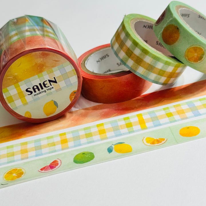 CITRUS SUMMER FRUIT Saien Masking Washi Tape Set ~ 3 Roll ~ 15mm x 7m (23 Feet Each Roll)