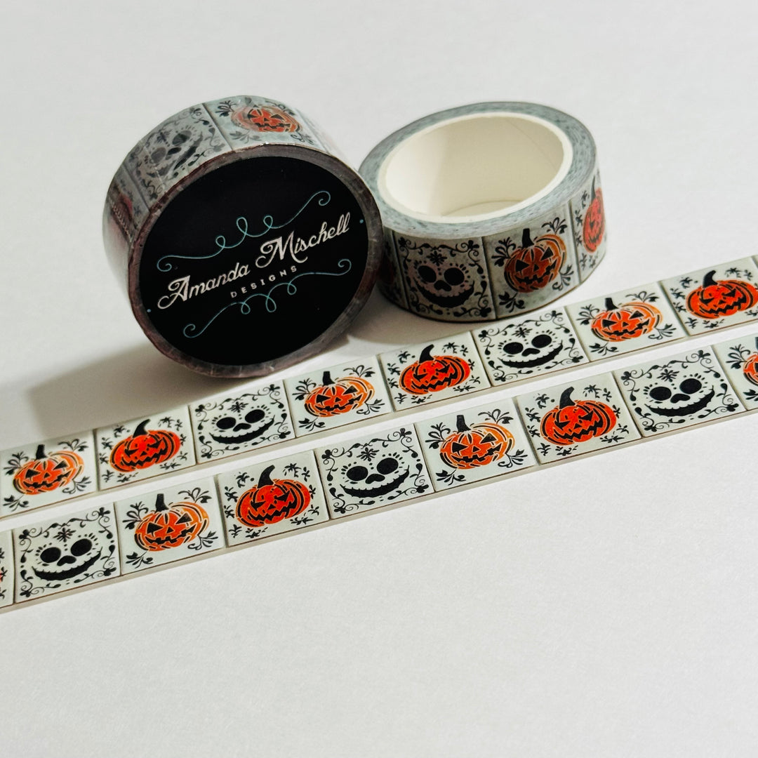 STENCILED HALLOWEEN WHITEWASHED Tiles Amanda Mischell Washi Tape ~ 1 Roll ~ 18mm x 10m (33 Feet)