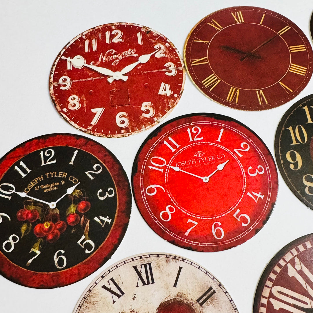LOVELY VALENTINE CLOCK Ephemera Faces For Journals Scrapbooks and Planners  ~ 10 Pieces ~ Each Piece is 60mm