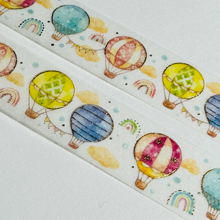 HOT AIR BALLOON RIDE Gold Foil Saien Masking Washi Tape ~ 1 Roll ~ 15mm x 7m (23 Feet)