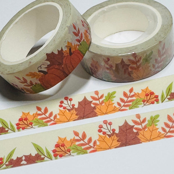 GATHERED PRETTY FALL LEAVES In BUNDLES Washi Tape ~ 1 Roll ~ 15mm x 10m (33 Feet)