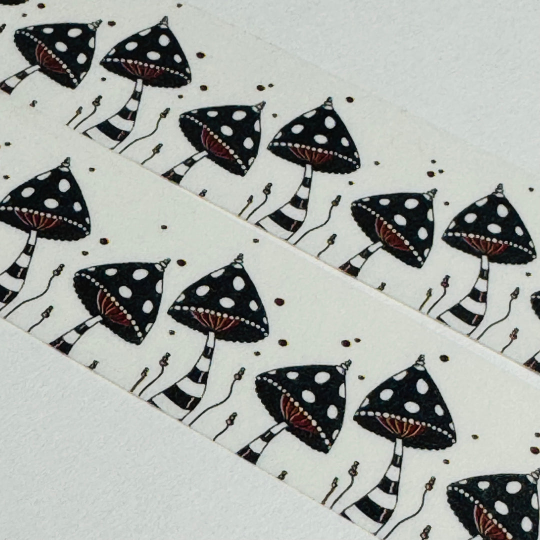 WONKY MUSHROOMS In BLACK & WHITE TIGHTS Washi Tape ~ 1 Roll ~ 15mm x 10m (33 Feet)