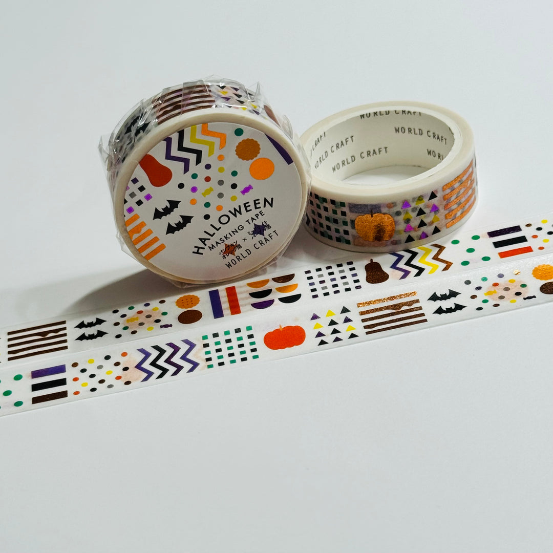 HALLOWEEN SHAPES & SQUIGGLES Foiled Saien Masking Washi Tape ~ 1 Roll ~ 15mm x 5m (Feet)