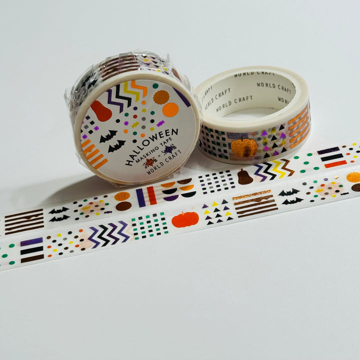 HALLOWEEN SHAPES & SQUIGGLES Foiled Saien Masking Washi Tape ~ 1 Roll ~ 15mm x 5m (Feet)