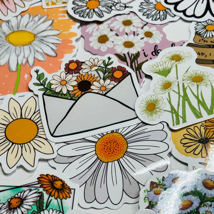STORIES Of DAISIES Floral Peelable Stickers  ~ 50 Pieces ~ Each Sticker is Approximately 30-50mm