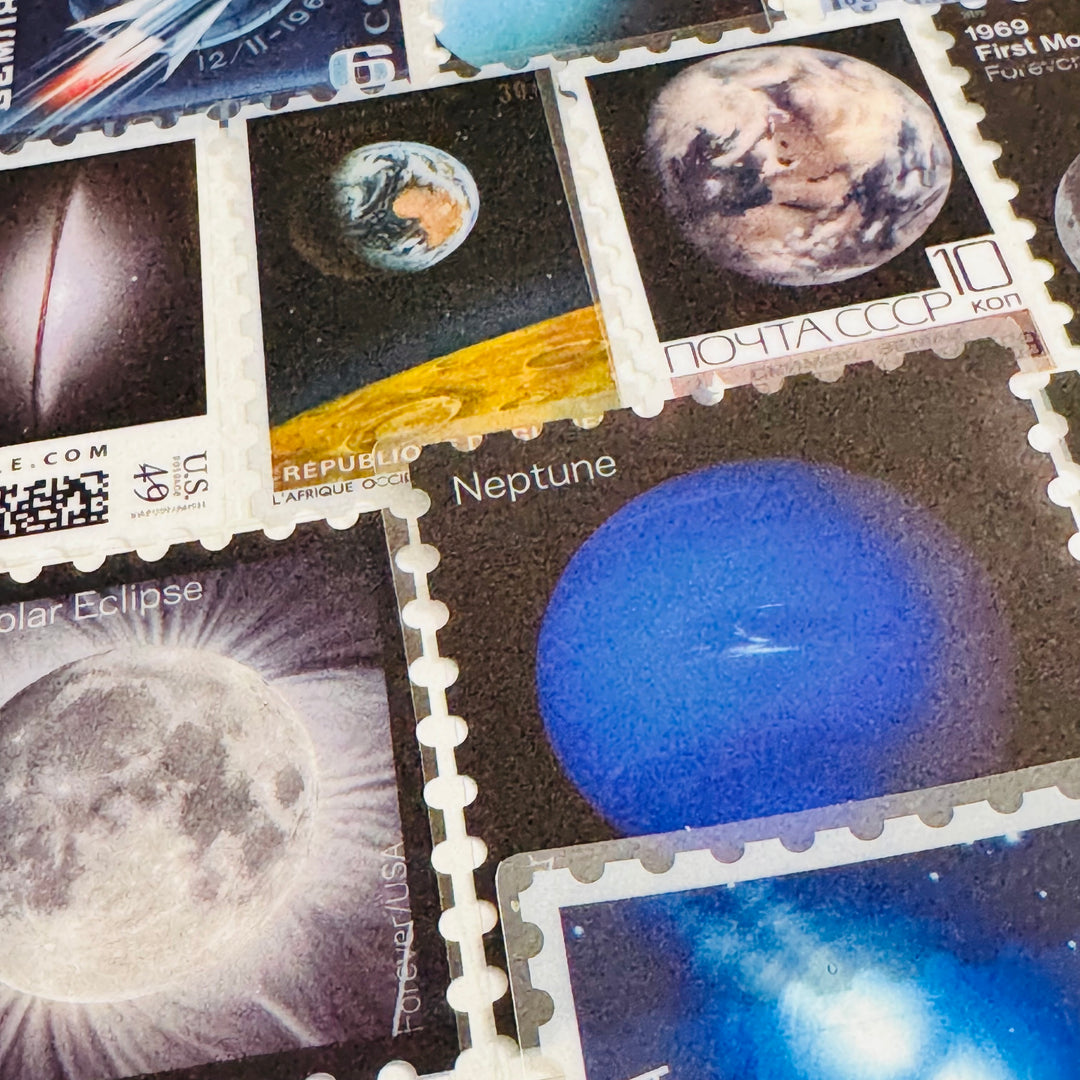 SCIENTIFIC GALAXY NIGHT SKY Space Stamp Peelable PET Stickers  ~ 55 Pieces ~ Approximately 2 Inches Each