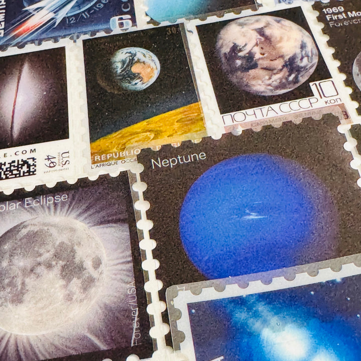 SCIENTIFIC GALAXY NIGHT SKY Space Stamp Peelable PET Stickers  ~ 55 Pieces ~ Approximately 2 Inches Each