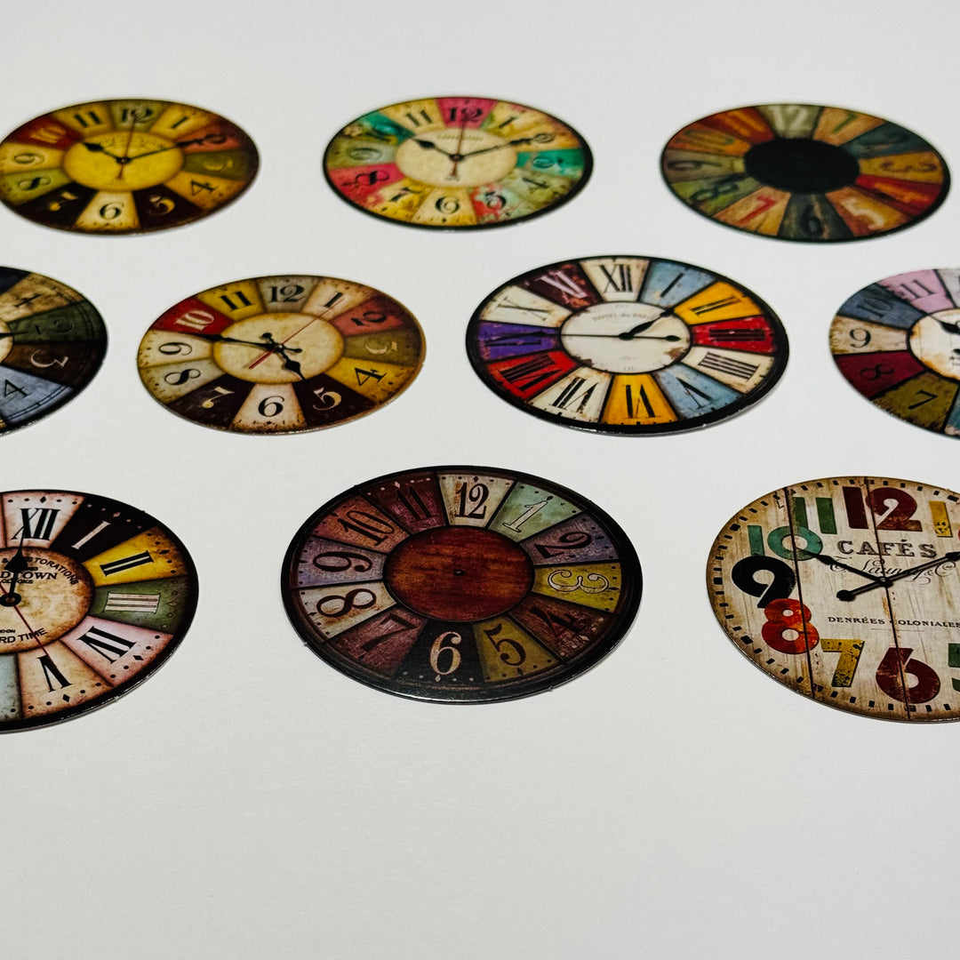 GRUNGE CLOCK FACES Ephemera For Journals Scrapbooks and Planners  ~ 10 Pieces ~ Each Piece is 60mm