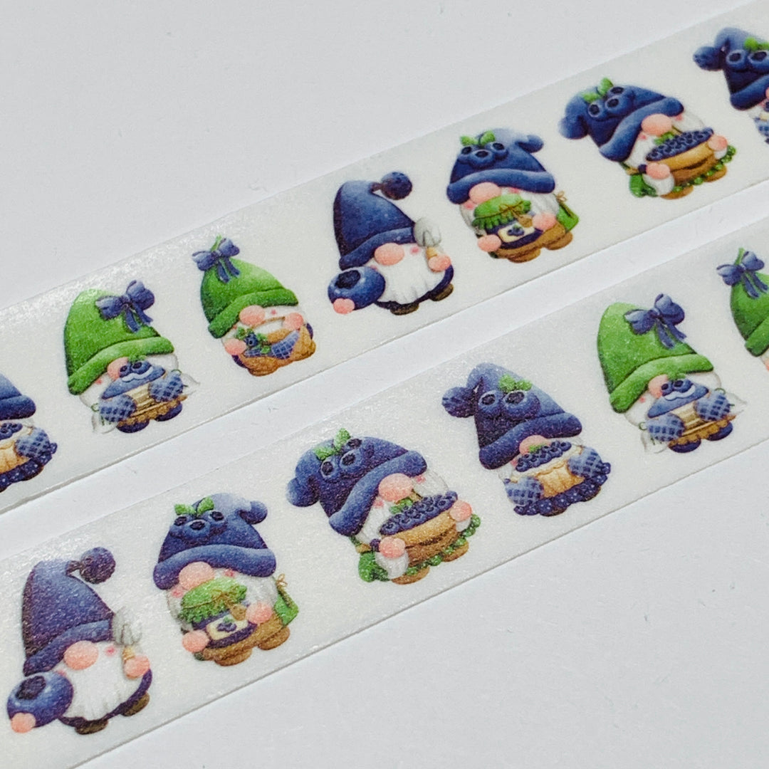 BLUEBERRIES BLUE & GREEN FRUIT GNOMES Washi Tape ~ 1 Roll ~ 15mm x 10m (33 Feet)