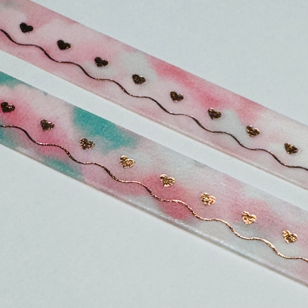 MINI ROSE GOLD HEARTS On Pink Green Ombre Washi Tape ~ 1 Roll ~ 10mm x 10m (33 Feet)