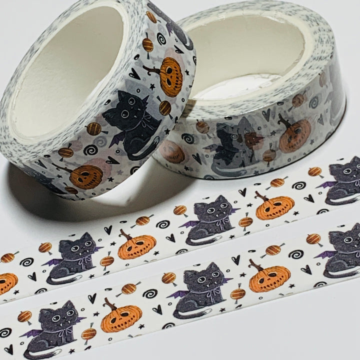 BLACK CAT DRESSED As DRACULA Halloween Washi Tape ~ 1 Roll ~ 15mm x 10m (33 Feet)