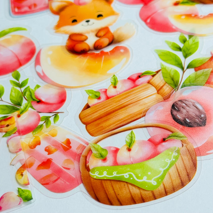 JUICY PEACHES FOX & BUNNY FAVORITES Peelable PET Stickers  ~ 40 Pieces ~ Each Sticker is 25-45mm