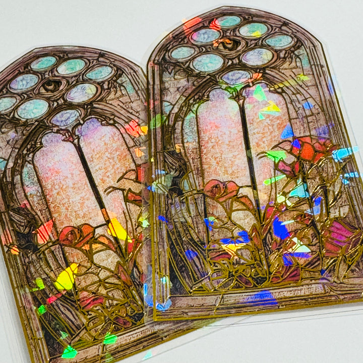 CATHEDRAL ROSE STAINED Glass Windows Gold Foil Peelable Stickers ~ 10 Large Stickers ~ 60-120mm