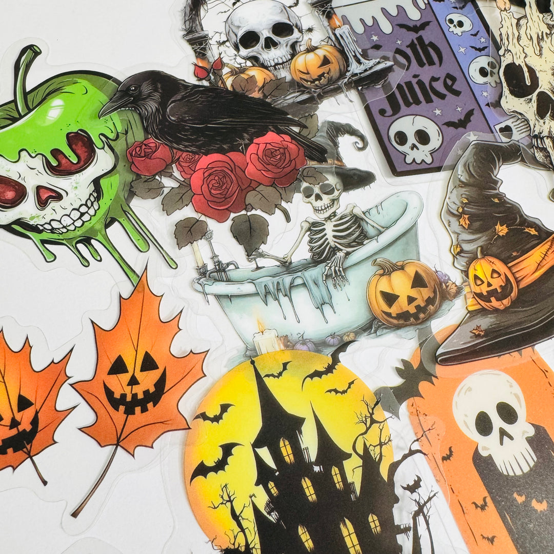 A TASTE OF MACABRE Halloween Peelable PET Stickers  ~ 50 Pieces ~ Each Sticker is 30 - 60mm