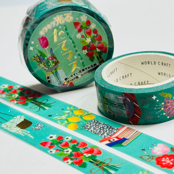 THE PERFECT BOUQUET Gold Accent Flowers World Craft Washi Tape ~ 1 Roll ~ 15mm x 5m (16 Feet)