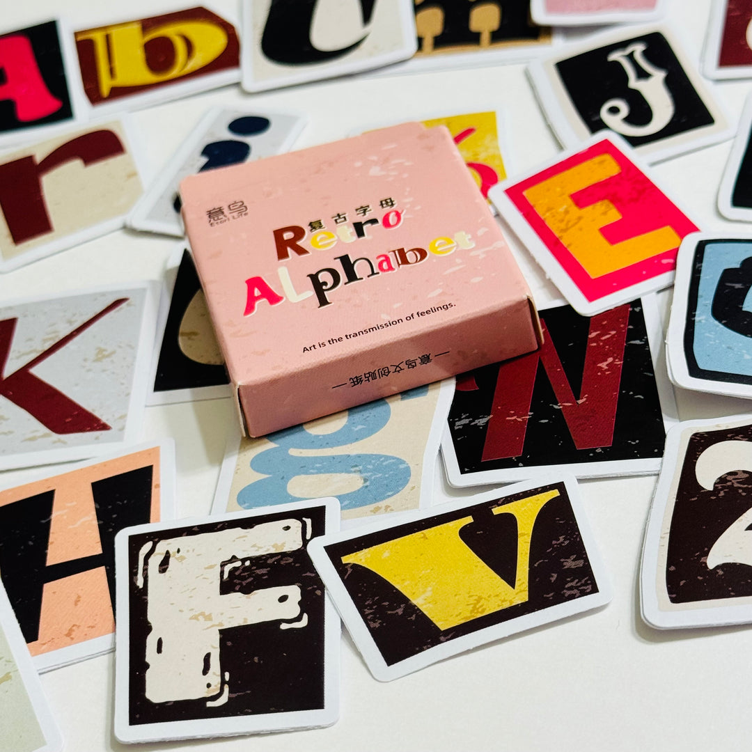 RETRO RANSOM ALPHABET Letters Peelable Stickers  ~ 52 Pieces ~ 40mm