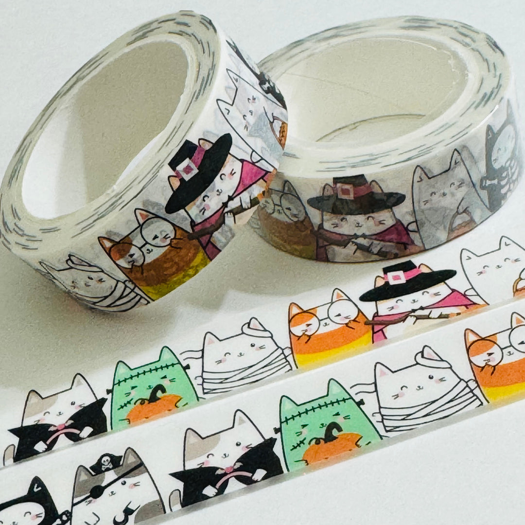 HALLOWEEN DRESSED-UP Cats Washi Tape - 1 Roll - 15mm x 10m (33 Feet)